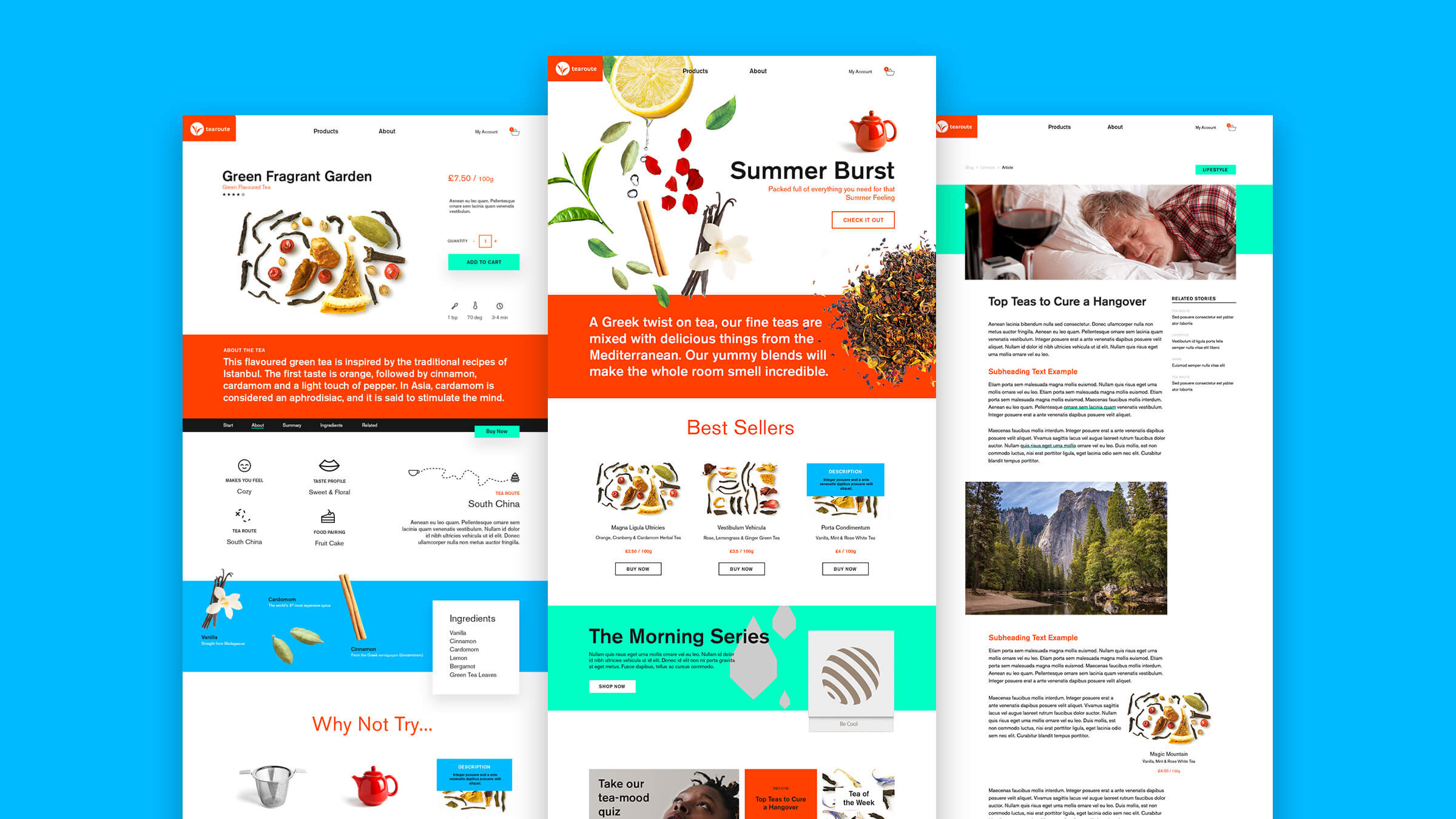 Tearoute main page template mockups