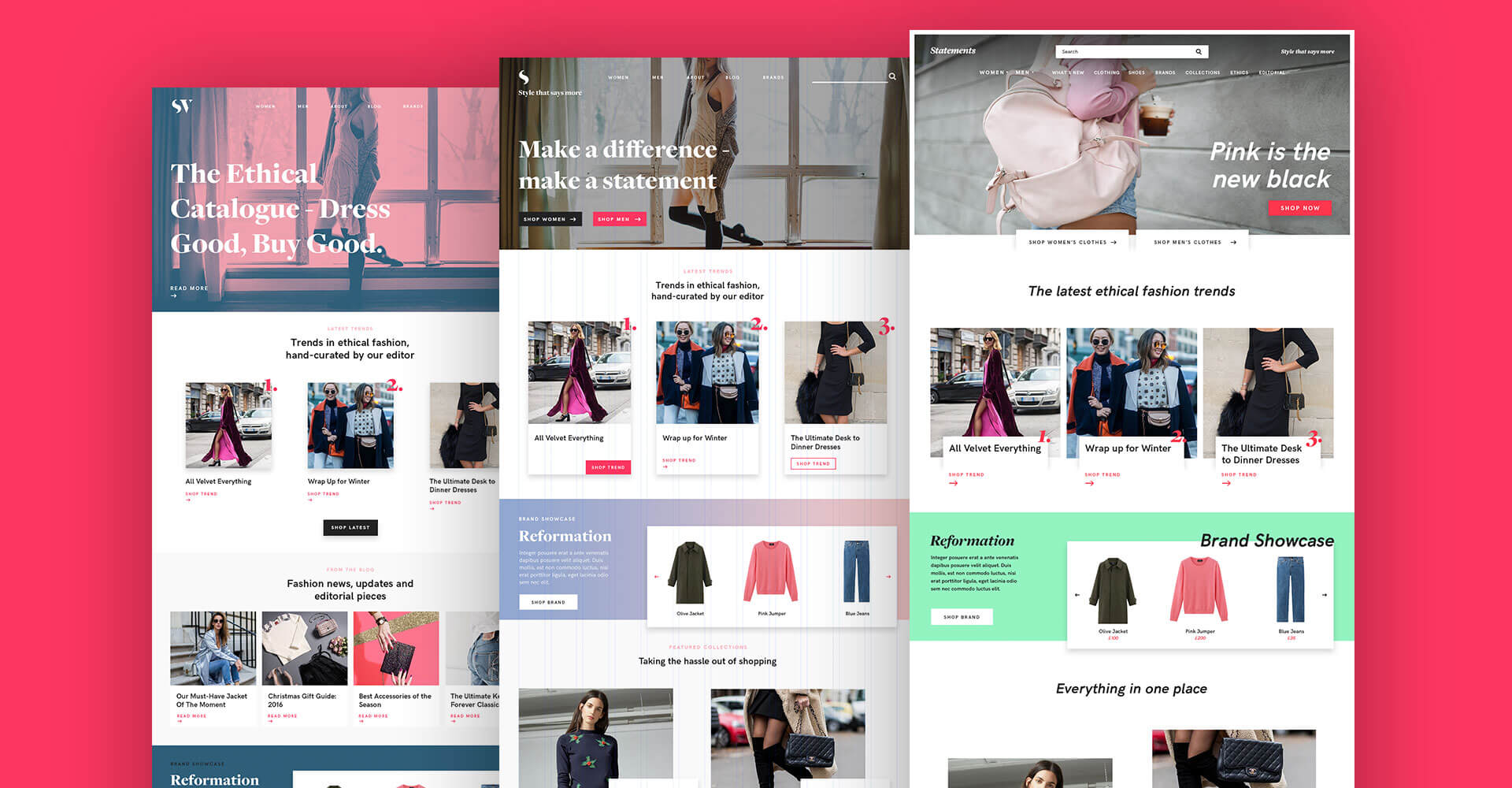 Statements ethical fashion website homepage design progression