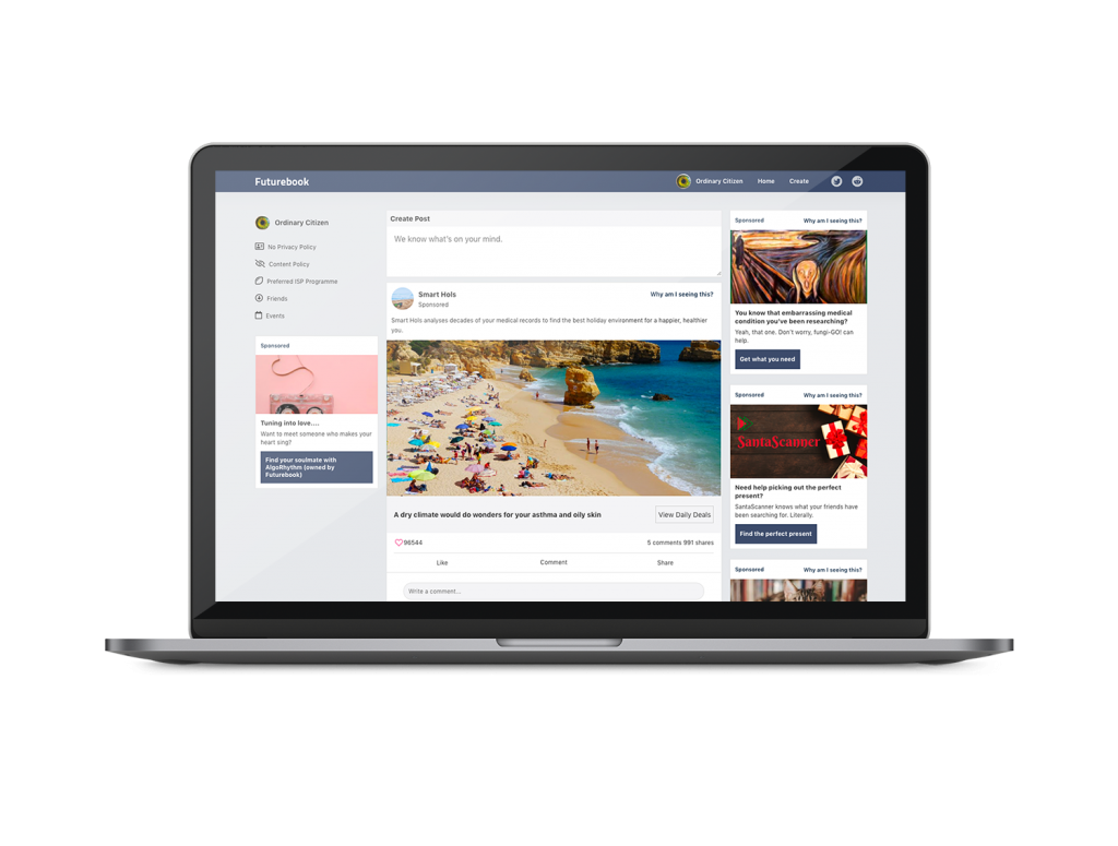 Futurebook homepage on a macbook screen