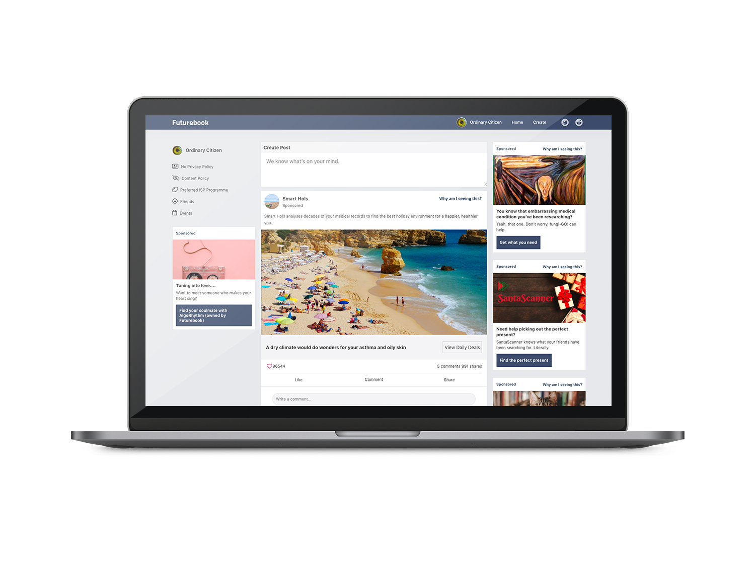 Futurebook homepage on a macbook screen