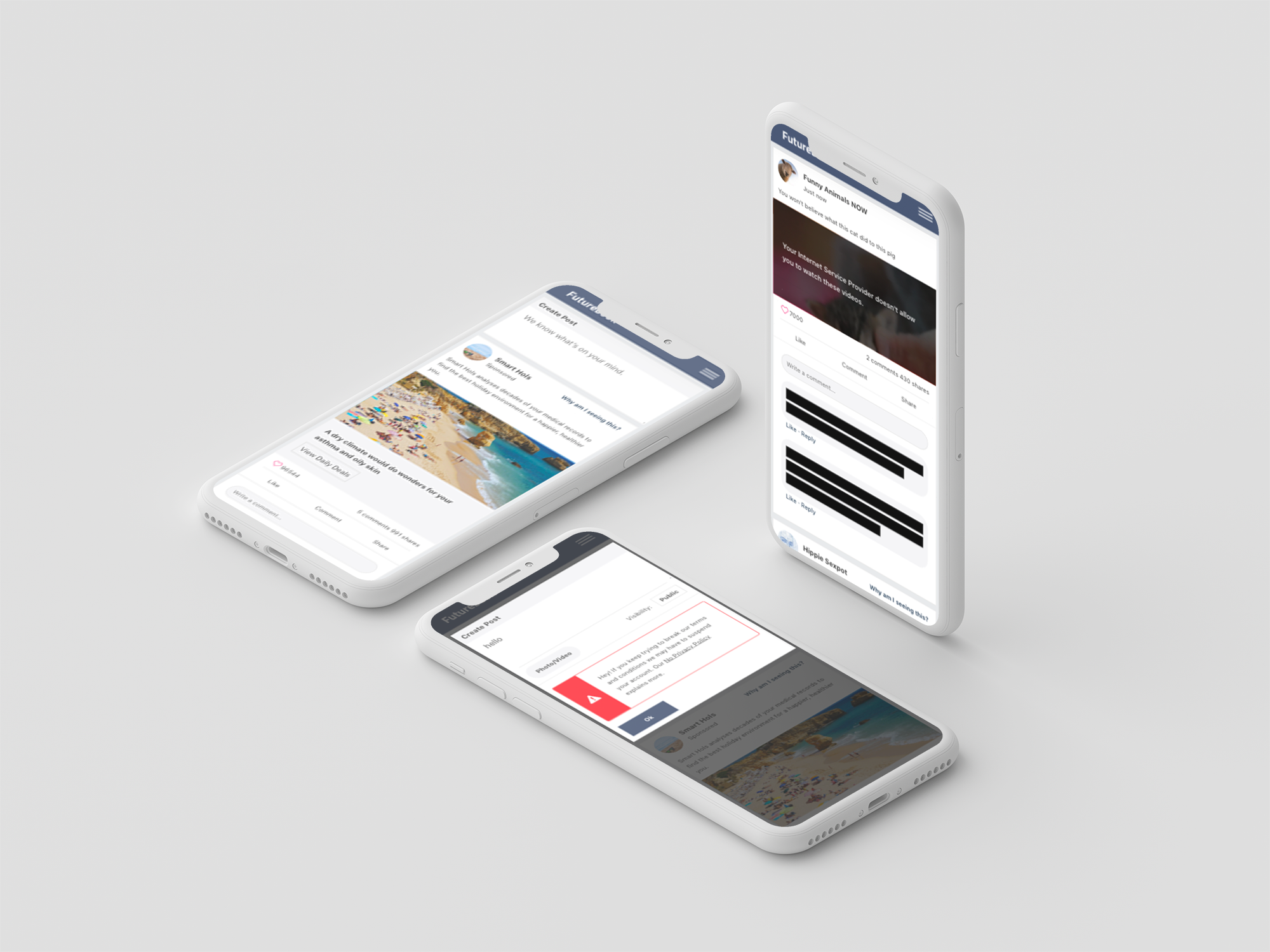 Different Futurebook screens on mobile